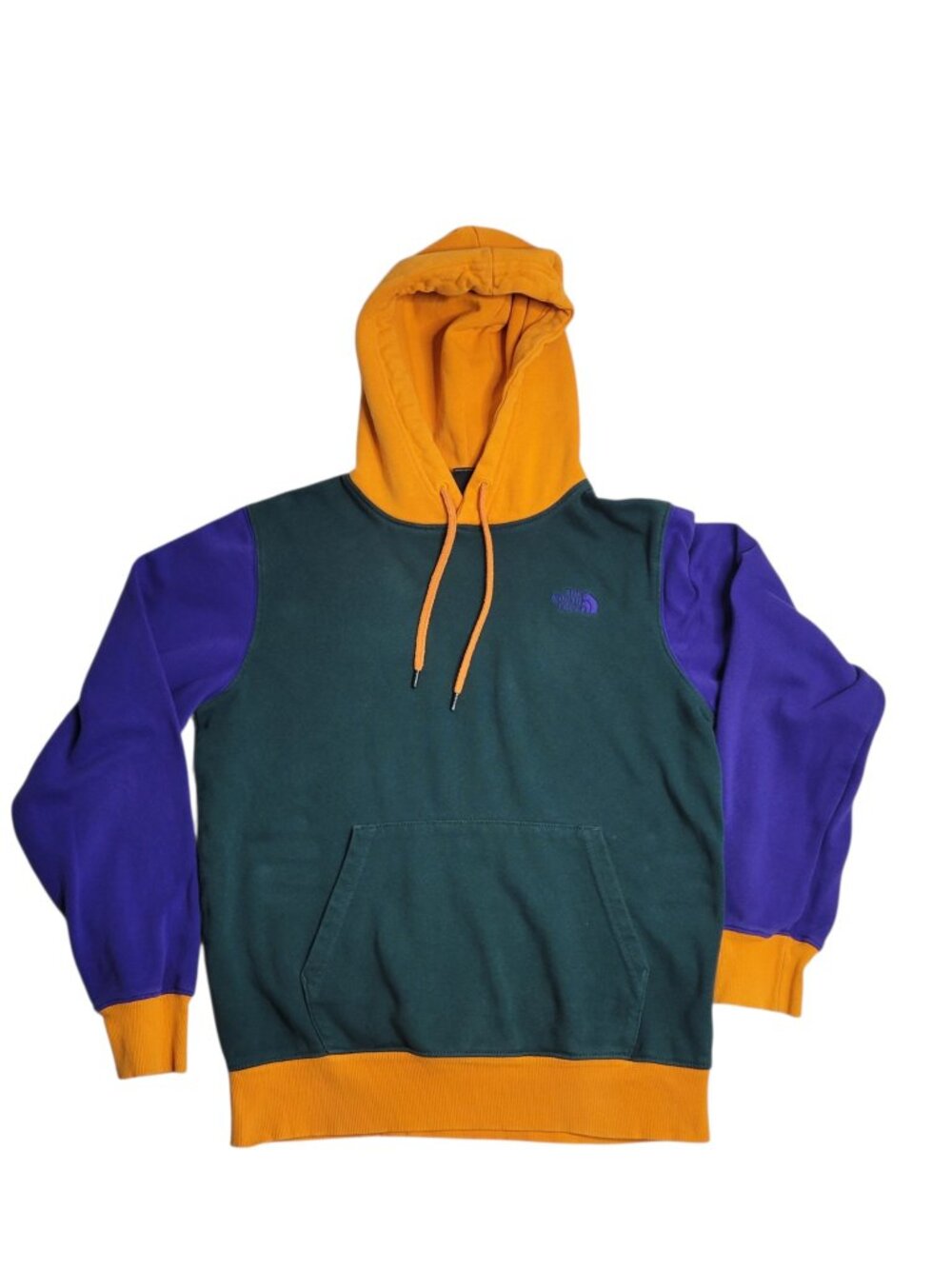 The North Face Color Block Pullover Hoodie Sweatshirt Orange Green Purple Sz S